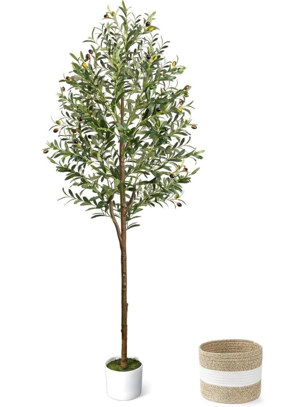 6FT Artificial Olive Tree - Indoor Tall Faux Olive Trees with Planter & Basket